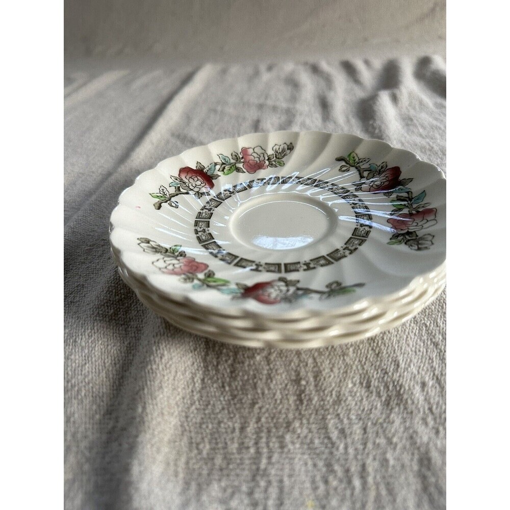 4 Myott Indian Tree 5.5 Saucers No# No Green Border Scalloped Staffordshire Ware